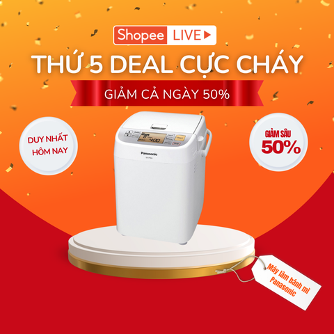Máy làm bánh mì Panasonic PALN-SD-P104WRA 13 thực đơn tự động giảm chỉ còn 50% so với giá gốc vào 13H chiều nay trên Shopee Live. Canh ngay kẻo lỡ! Máy làm bánh mì Panasonic PALN-SD-P104WRA 13 thực đơn tự động giảm chỉ còn 50% so với giá gốc vào 13H chiều nay trên Shopee Live. Canh ngay kẻo lỡ!