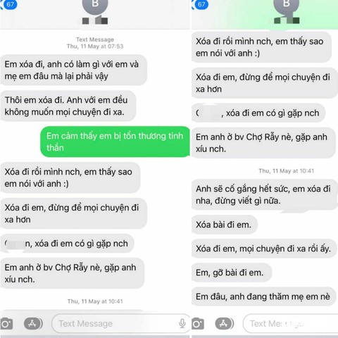 Bác sĩ bị tố gợi ý ‘vui vẻ’ với người nhà bệnh nhân ung thư nói gì? - Ảnh 2. Nội dung tin nhắn mà bác sĩ C. nhắn năn nỉ chị K.T. xóa nội dung tố cáo trên mạng - Ảnh: K.T. cung cấp