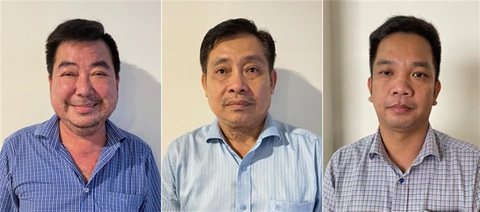 Phó chủ tịch tỉnh An Giang bị bắt vì nhận hối lộ liên quan đường dây khai thác cát lậu lớn nhất tỉnh - Ảnh 3. Các bị can (từ trái sang phải): Lê Quang Bình, Võ Truyền Thống, Nguyễn Tấn Lịnh - Ảnh: Bộ Công an