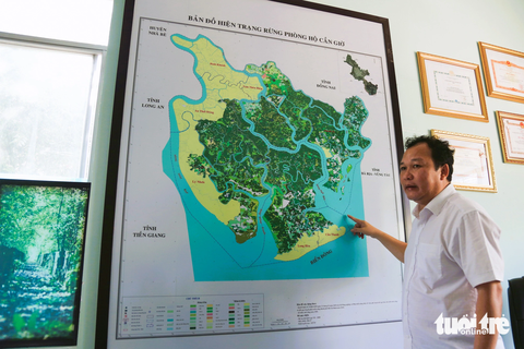 Ngắm rừng bảo hộ Cần Giờ được đề cử thành khu Ramsar - Ảnh 3. Ông Huỳnh Đức Hoàn, trưởng Ban quản lý rừng phòng hộ Cần Giờ, cho biết theo Công ước về khu Ramsar quy định chỉ cần đạt 1/9 tiêu chí đã có thể được công nhận là khu Ramsar. Nhưng hiện tại số lượng tiêu chí mà Cần Giờ đạt được có phần nhiều hơn so với các khu vực khác. Trong đó nổi bật với các tiêu chí về tồn tại các loại sinh cảnh đặc biệt, các loài động thực vật quý hiếm - Ảnh: CẨM NƯƠNG