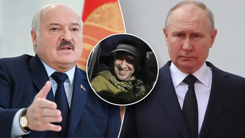 Tổng thống Belarus: Tôi đã nhắc ông trùm Wagner 'coi chừng' rồi! - Ảnh 1. Từ trái sang: Tổng thống Belarus Alexander Lukashenko, ông trùm Wagner Yevgeny Prigozhin, và Tổng thống Nga Vladimir Putin - Ảnh: FOX NEWS