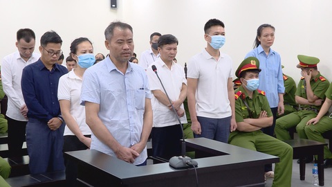 Giám đốc trốn nợ nói trồng cây để Hà Nội đẹp như Singapore, đạt giải nobel - Ảnh 2. Các bị cáo tại tòa - Ảnh: NAM PHƯƠNG