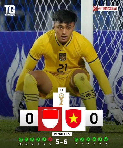 Cổ động viên Indonesia: 'Trọng tài ưu ái U23 Việt Nam ở chung kết' - Ảnh 1. Ngoài việc chỉ trích trọng tài, các cổ động viên Indonesia cũng thắc mắc tại sao thủ môn Ernando Ari được chọn đá phạt đền - Ảnh: PSSI
