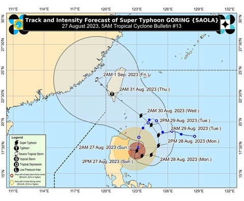 Bão Saola có mạnh lên thành siêu bão? - Ảnh 3. Dự báo của Pagasa về vị trí và hướng di chuyển bão Saola - Ảnh: Pagasa