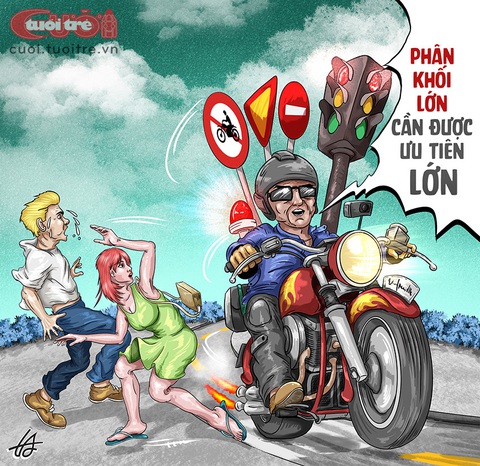 Ý thức bé sao chạy mô tô phân khối lớn? - Ảnh 1. Ý thức bé sao chạy mô tô phân khối lớn? - Tranh: Nguyễn Tuấn Anh