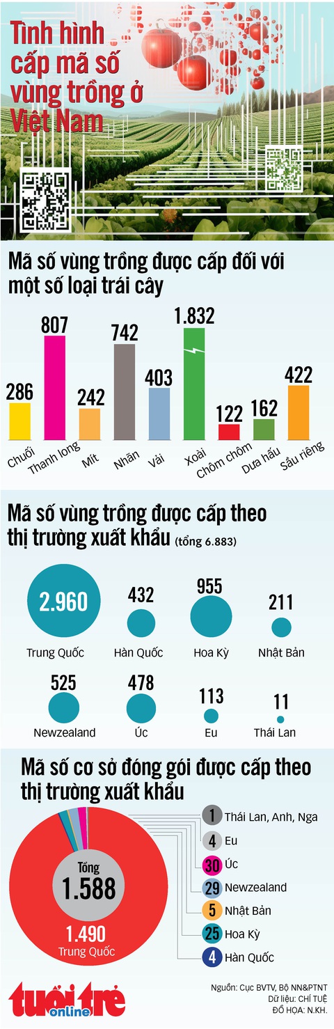 Có bao nhiêu mã số vùng trồng trái cây ở Việt Nam đã được cấp?- Ảnh 1. Có bao nhiêu mã số vùng trồng trái cây ở Việt Nam đã được cấp?- Ảnh 1.