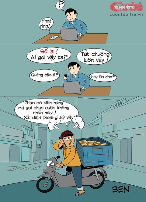Điện thoại số lạ có nên nghe? - Ảnh 1. Điện thoại số lạ có nên bắt máy? - Tranh: BEN
