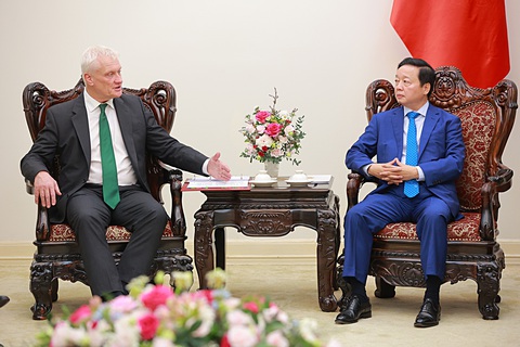 Anh và Việt Nam chia sẻ mục tiêu năng lượng sạch - Ảnh 1. Quốc vụ khanh Bộ An ninh năng lượng và Trung hòa carbon của Vương quốc Anh, ông Graham Stuart, làm việc với Phó thủ tướng Trần Hồng Hà vào ngày 31-7 tại Hà Nội - Ảnh: ĐSQ Anh
