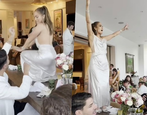 Loạt sao nữ U60 mừng sinh nhật như thiếu nữ đôi mươi - Ảnh 1. Jennifer Lopez vui vẻ nhảy múa trên bàn tiệc chào đón tuổi 54