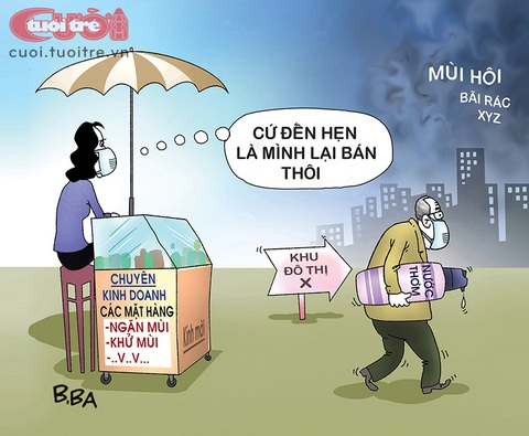 Sale off... khử mùi cho bãi rác - Ảnh 1. Bãi rác cứ đến hẹn lại hôi - Tranh: B.Ba