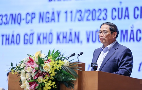 Khó khăn thị trường bất động sản không thể dứt điểm một sớm một chiều, quan trọng là chung tay tháo gỡ - Ảnh 1. Thủ tướng Phạm Minh Chính nhấn mạnh tinh thần chung tay tháo gỡ thị trường bất động sản - Ảnh: VGP