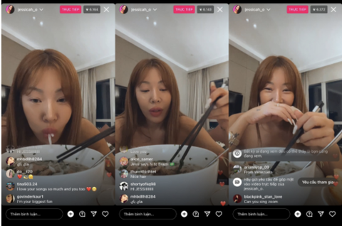 'Chị đại Kpop' Jessi đến Việt Nam, hát cùng Đen Vâu, B Ray - Ảnh 5. Ngay sau đó, Jessi khiến fan phấn khích khi livestream thưởng thức món phở Hà Nội
