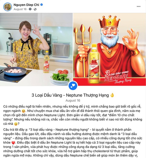 Loạt sao Việt đồng loạt ‘kết thân’ với chai dầu ăn - Ảnh 2. MC Diệp Chi cũng như nhiều người nổi tiếng quyết định set relationship với Neptune Light trên Facebook cá nhân