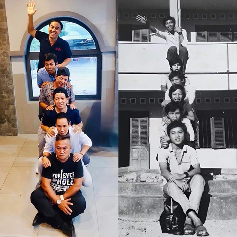 Quyền Linh khoe ‘cây tình bạn’ 30 năm với Lý Hải - Ảnh 1. Bức ảnh "cây tình bạn" của Quyền Linh, Lý Hải và những người bạn học trường sân khấu