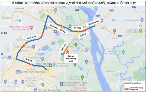 TP.HCM gợi ý lộ trình đi lại 'né' các điểm nóng kẹt xe lễ 2-9 - Ảnh 5. Người dân tránh khu vực bến xe Miền Đông mới có thể chọn lộ trình này - Nguồn: Sở GTVT TP
