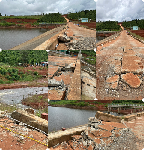 Sự cố sạt trượt, vẫn gây nguy cơ vỡ đập rất cao - Ảnh: MINH PHƯƠNG Sự cố sạt trượt vẫn gây nguy cơ vỡ hồ đập Đắk N'ting rất cao. Ảnh chụp chiều 30-8 - Ảnh: MINH PHƯƠNG