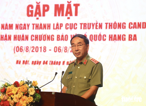 Cục truyền thông Công an nhân dân đón nhận Huân chương Bảo vệ Tổ quốc hạng Ba - Ảnh 1. Thượng tướng Trần Quốc Tỏ - thứ trưởng Bộ Công an - phát biểu tại buổi lễ - Ảnh: DANH TRỌNG