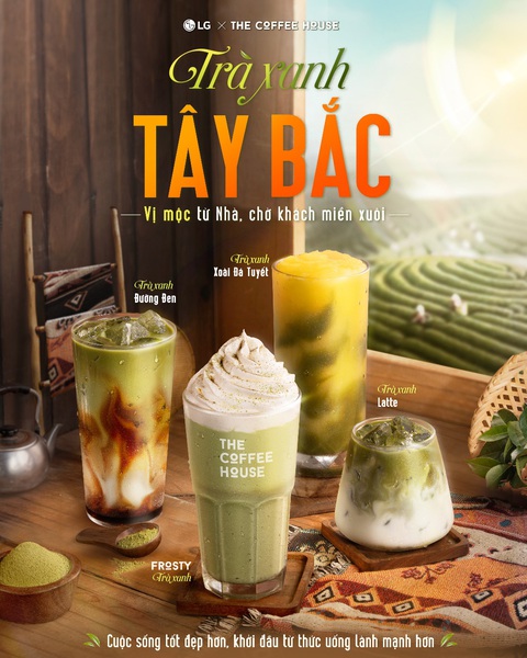 LG kết hợp The Coffee House ra mắt bộ sưu tập trà xanh Tây Bắc - Ảnh 1. Để mở đầu cho chiến dịch, LG kết hợp The Coffee House ra mắt bộ sưu tập thức uống Trà Xanh Tây Bắc tôn vinh nông sản Việt cùng ly xanh tái sử dụng.