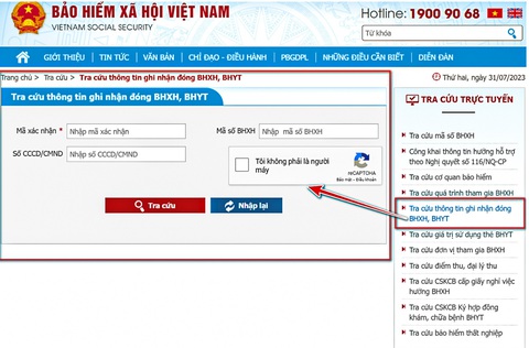 Giao diện tra cứu thông tin đóng bảo hiểm xã hội, bảo hiểm y tế - Ảnh chụp màn hình Giao diện tra cứu thông tin đóng bảo hiểm xã hội, bảo hiểm y tế - Ảnh chụp màn hình