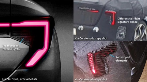 Kia chính thức nhá hàng K3 mới, ra mắt tuần sau - Ảnh 2. Giao diện đèn hậu xuất hiện trong ảnh teaser K3 có nét tương đồng nhưng cũng có nhiều điểm không giống bản chạy thử - Ảnh: Drive