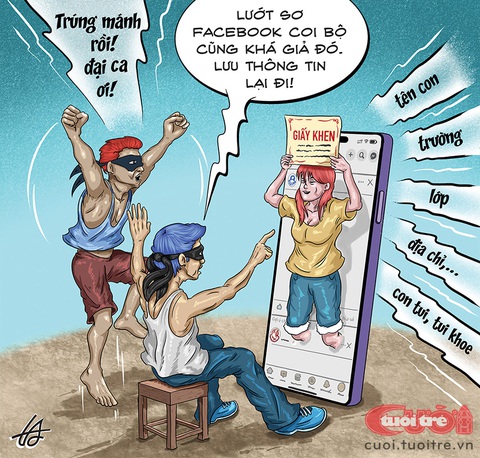Khoe con, lộ thông tin cá nhân - Ảnh 1. Khoe con lên mạng xã hội, lộ thông tin cá nhân trong tích tắc - Tranh: Nguyễn Tuấn Anh