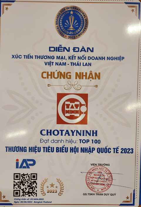 Chotayninh nhận giải thưởng Top 100 thương hiệu tiêu biểu hội nhập quốc tế 2023. - Ảnh 2. Chotayninh nhận giải thưởng Top 100 thương hiệu tiêu biểu hội nhập quốc tế 2023. - Ảnh 2.
