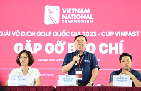 Huy chương vàng SEA Games 32 Lê Khánh Hưng bất ngờ vắng mặt ở Giải golf quốc gia - Ảnh 3. Buổi gặp gỡ báo chí trước thềm Giải vô địch golf quốc gia 2023 vào chiều 7-8 - Ảnh: BTC