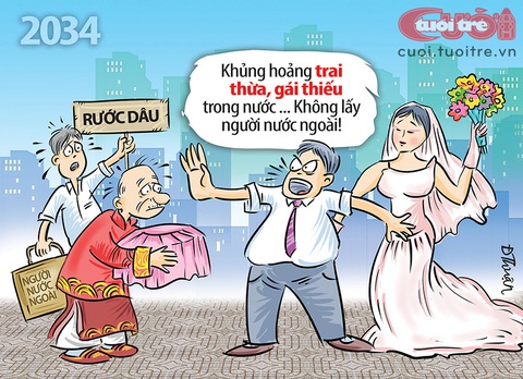 Các ông 'bố vợ' đối phó tình trạng thừa nam thiếu nữ - Ảnh 1. Đối phó với khủng hoảng "thừa nam thiếu nữ" - Tranh: Đức Thuận