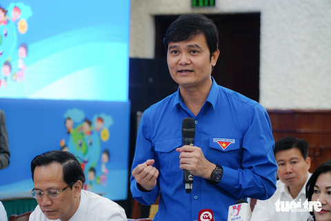 Anh Bùi Quang Huy, Bí thư Anh Bùi Quang Huy, bí thư thứ nhất Trung ương Đoàn, cho rằng trẻ em nên phát huy quyền tham gia của mình khi phát hiện các vấn đề: bạo lực, xâm hại xung quanh mình - Ảnh: NGUYỄN HIỀN