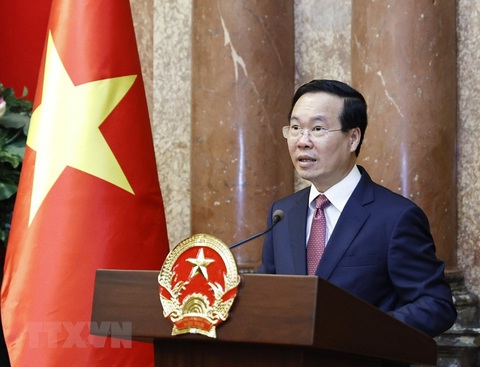 Chủ tịch nước trao quyết định thăng quân hàm thượng tướng cho ông Trịnh Văn Quyết - Ảnh 3. Chủ tịch nước Võ Văn Thưởng phát biểu tại buổi lễ - Ảnh: TTXVN