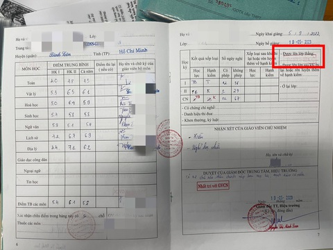 TP.HCM: không đủ điều kiện thi vẫn đỗ tốt nghiệp THPT - Ảnh 2. Học bạ của G. có đóng mộc "Không được thi tốt nghiệp"
