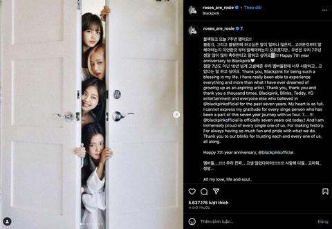 BlackPink đăng ảnh chụp tại Hà Nội chúc mừng 7 năm ra mắt - Ảnh 3. Rosé đăng tâm thư dài để chúc mừng ngày kỷ niệm - Ảnh chụp màn hình