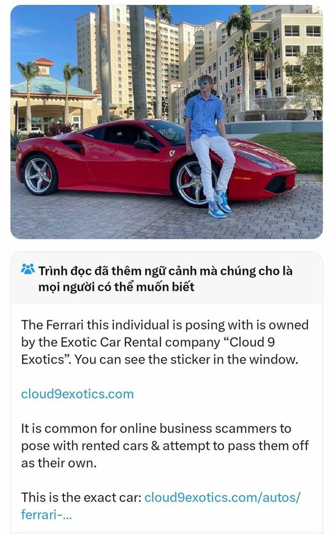 Thanh niên khoe giàu với chiếc Ferrari, cộng đồng mạng bóc ra là xe đi thuê - Ảnh 2. Thanh niên khoe giàu với chiếc Ferrari, cộng đồng mạng bóc ra là xe đi thuê - Ảnh 2.