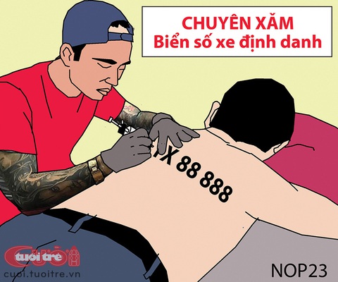 Dịch vụ mới với biển số định danh - Ảnh 1. Dịch vụ mới với biển số định danh - Tranh biếm họa của NOP