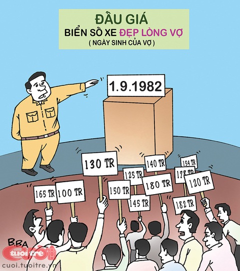 Biển số xe không đẹp nhưng trị giá cả trăm triệu - Ảnh 1. Biển số xe không đẹp nhưng trị giá cả trăm triệu - Tranh biếm họa của B.Ba