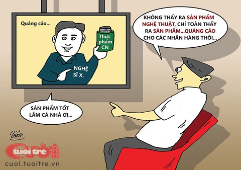 Nghệ sĩ không dám dùng thuốc do chính mình quảng cáo - Ảnh 2. Nghệ sĩ quảng cáo thực phẩm chức năng - Tranh: Bùi Thanh Tâm