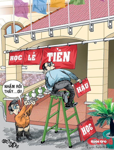 Rối loạn ngôn ngữ ở trường học - Ảnh 1. Rối loạn ngôn ngữ ở cổng trường học - Tranh: DAD+QK