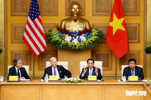 Ảnh: NGUYỄN KHÁNH Tổng thống Mỹ Joe Biden cùng Thủ tướng Phạm Minh Chính dự Hội nghị cấp cao Việt Nam - Mỹ về đầu tư và đổi mới sáng tạo ngày 11-9 - Ảnh: NGUYỄN KHÁNH