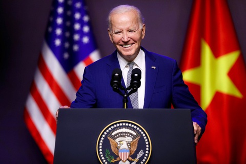Tổng thống Mỹ Joe Biden Tổng thống Mỹ Joe Biden trong cuộc họp báo riêng của phái đoàn Mỹ tại Hà Nội vào ngày 10-9-2023, nhân chuyến thăm cấp Nhà nước tới Việt Nam - Ảnh: NGUYỄN KHÁNH