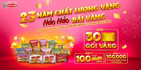Kỷ lục chảo mì Hảo Hảo dát vàng, cơ hội trúng vàng 24K mừng Sinh nhật 23 - Ảnh 2. Hảo Hảo chiêu đãi người tiêu dùng hơn trăm ngàn giải thưởng hoành tráng nhân dịp Sinh nhật 23 với tổng giá trị gần 15 tỉ đồng