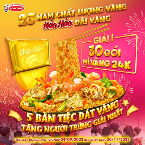 Kỷ lục chảo mì Hảo Hảo dát vàng, cơ hội trúng vàng 24K mừng Sinh nhật 23 - Ảnh 3. Năm bàn tiệc dát vàng như quà tặng đặc biệt cho mỗi chủ nhân trúng giải nhất, tiếp thêm sức nóng cho cuộc đua săn vàng 24K
