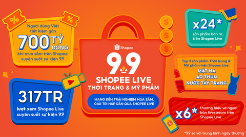 Sự kiện "9.9 Shopee Live Thời Trang & Mỹ Phẩm" mang đến nhiều trải nghiệm mua sắm và giải trí hấp dẫn qua livestream cho người dùng tại Việt Nam Sự kiện "9.9 Shopee Live Thời Trang & Mỹ Phẩm" mang đến nhiều trải nghiệm mua sắm và giải trí hấp dẫn qua livestream cho người dùng tại Việt Nam