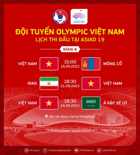 Lịch thi đấu Olympic Việt Nam tại Asiad 19 - Ảnh: VFF Lịch thi đấu của tuyển Olympic Việt Nam tại Asiad 19 - Ảnh: VFF