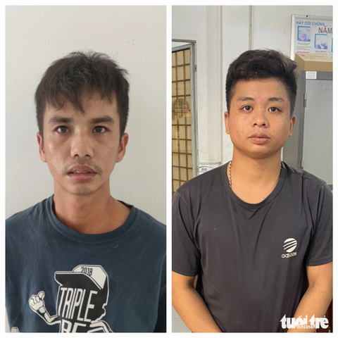 Bắt hai thanh niên trộm sà lan trị giá hơn 1,2 tỉ đồng - Ảnh 1. Lợi (trái) và Trung tại cơ quan công an - Ảnh: H.T