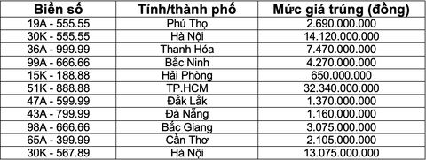 Hoàn thành đấu giá 11 biển số siêu đẹp, biển 51K - 888.88 chốt giá cao nhất hơn 32 tỉ đồng - Ảnh 1. Kết quả trúng đấu giá 11 biển số xe trong ngày 15-9 theo thứ tự thời gian - Ảnh chụp màn hình