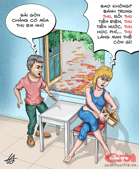 Sài Gòn cũng có... mùa thu - Tranh biếm họa của Nguyễn Tuấn Anh 