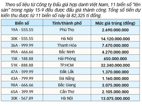 Đấu giá 11 biển số đẹp, dự kiến thu hơn 82 tỉ đồng - Ảnh 2.