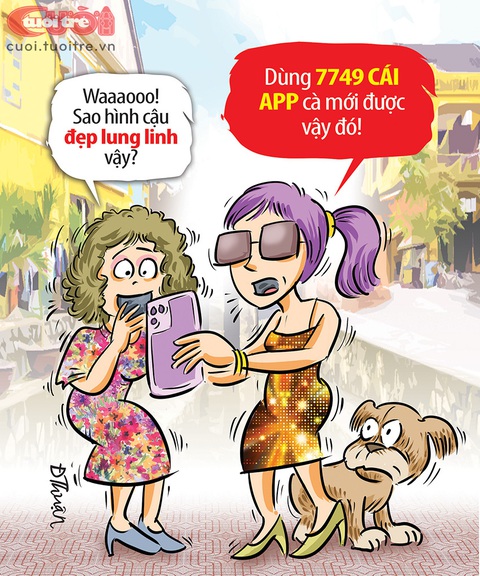 Thời của app... kéo dài chân - Ảnh 1. Có bao nhiêu app làm đẹp trong smartphone của chị em? - Tranh: Đức Thuận