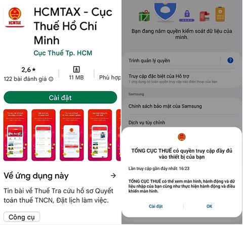 Bảo vệ tài khoản ngân hàng, ngăn lừa đảo: Ngăn app dịch vụ công dỏm trộm tiền - Ảnh 1. App giả mạo Cục Thuế TP.HCM để lừa đảo