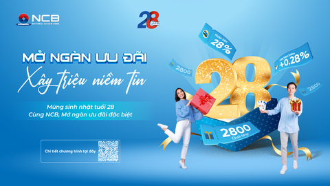 Mừng sinh nhật 28 năm: NCB dành nhiều ưu đãi lớn cho khách hàng - Ảnh 1. Chương trình khuyến mãi đặc biệt "28 năm Mở ngàn ưu đãi - Xây triệu niềm tin" với hàng ngàn quà tặng hấp dẫn cho khách hàng